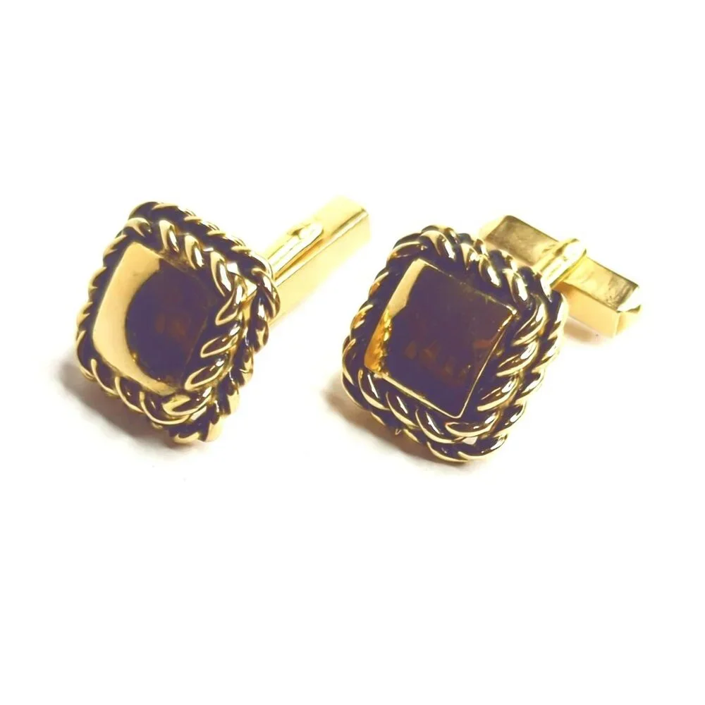 Vintage Swank Gold-Tone Square Cufflinks With Rope Edge Design